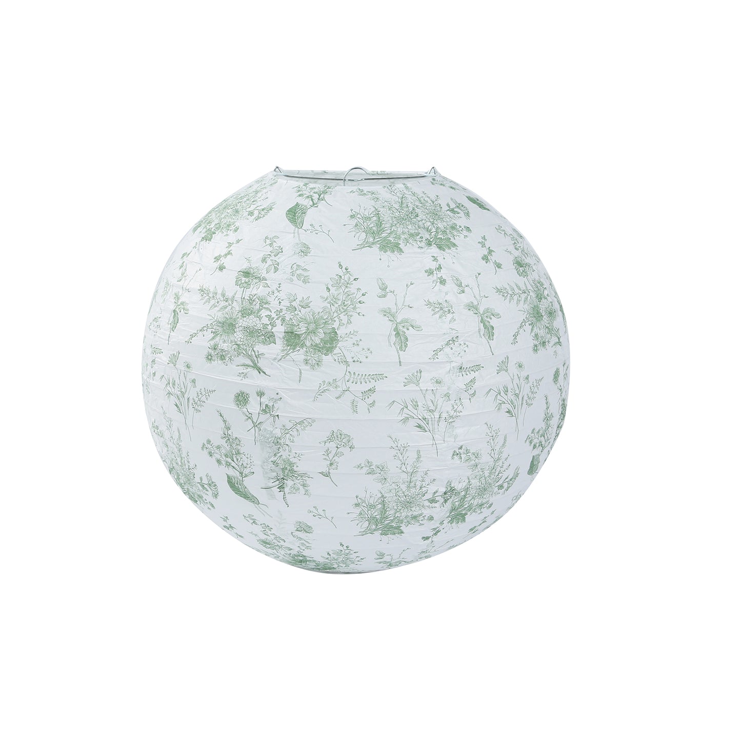 Set of 8 White Sage Green Hanging Chinese Lanterns in French Toile Floral Pattern, Festival Paper Lanterns - 6",8",10",14"