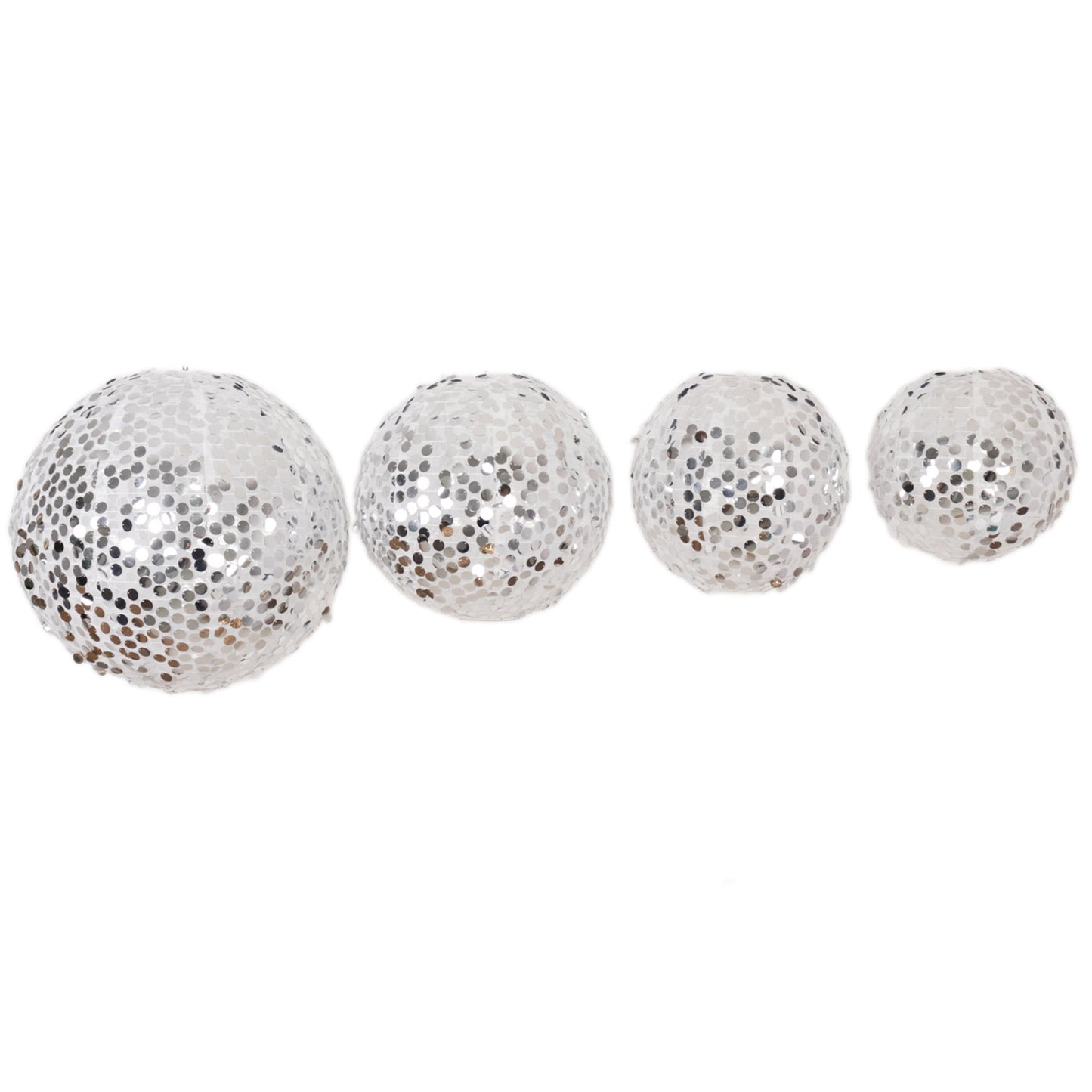 Set of 4 Glitter Silver Payette Sequin Hanging Lanterns, Large Decorative Round Foldable Fabric Chinese Lantern Lampshades - 12",14",16",20"