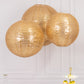 Set of 3 Glitter Gold Sequin Fabric Hanging Lanterns, Large Decorative Round Foldable Chinese Lantern Lampshades - 14",16",20"