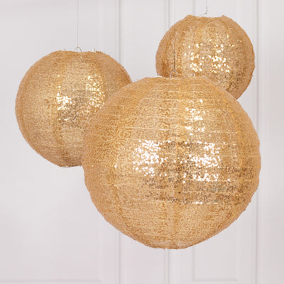 Exquisite Gold Sequin Fabric Hanging Lanterns