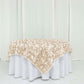 72"x72" Beige 3D Rosette Satin Table Overlay, Square Tablecloth Topper