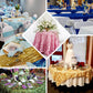 Dusty blue 3D rosette satin table overlay on a square table.
