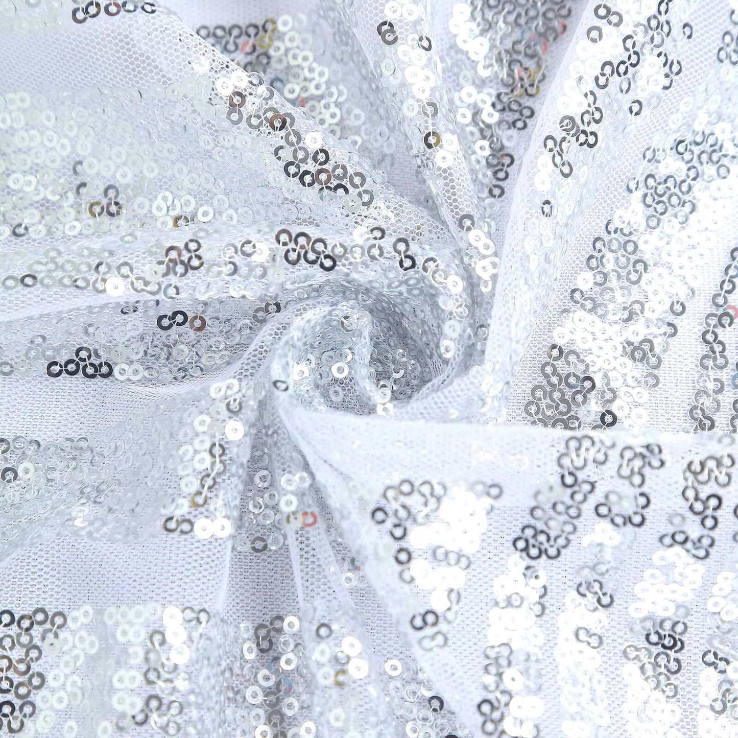 Silver diamond glitz sequin table overlay topper, 72" square.