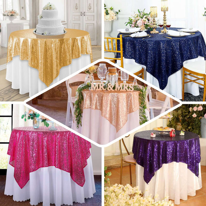 72"x72" Purple Sequin Sparkly Square Table Overlay