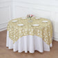 72"x72" Gold Sequin Leaf Embroidered Tulle Table Overlay, Square Sheer Table Topper