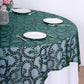 72"x72" Hunter Emerald Green Sequin Leaf Embroidered Tulle Table Overlay, Square Sheer Table Topper