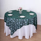 72"x72" Hunter Emerald Green Sequin Leaf Embroidered Tulle Table Overlay, Square Sheer Table Topper
