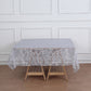 72"x72" Silver Sequin Leaf Embroidered Tulle Table Overlay, Square Sheer Table Topper