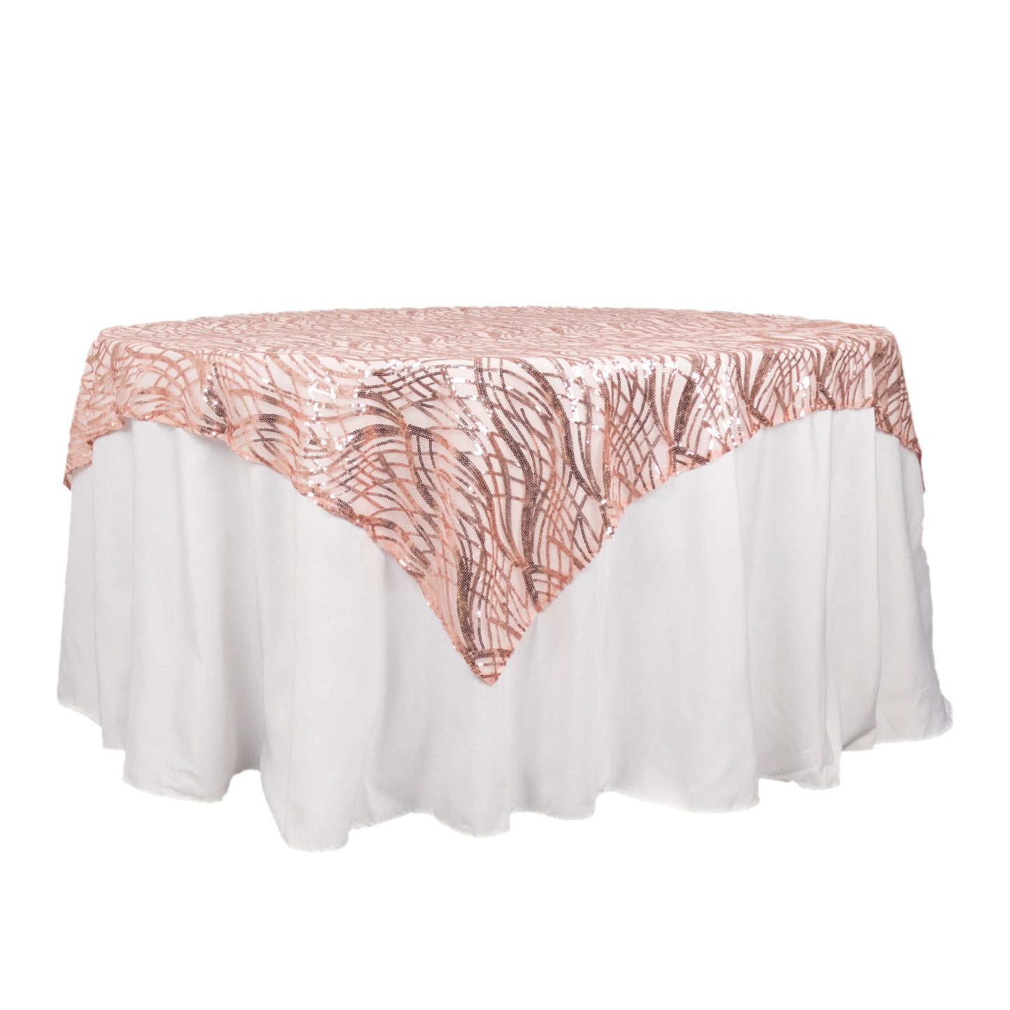 72"x72" Blush Wave Mesh Square Table Overlay With Embroidered Sequins