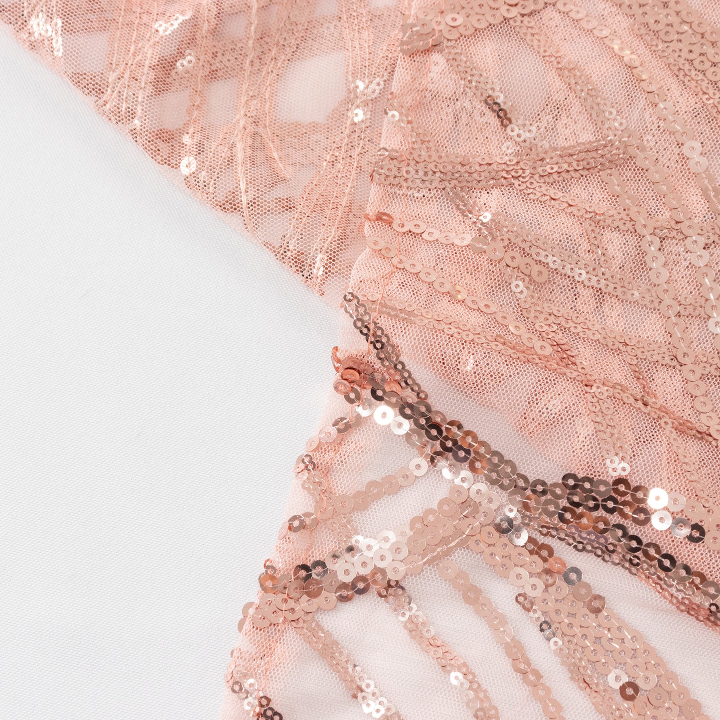 72"x72" Blush Wave Mesh Square Table Overlay With Embroidered Sequins