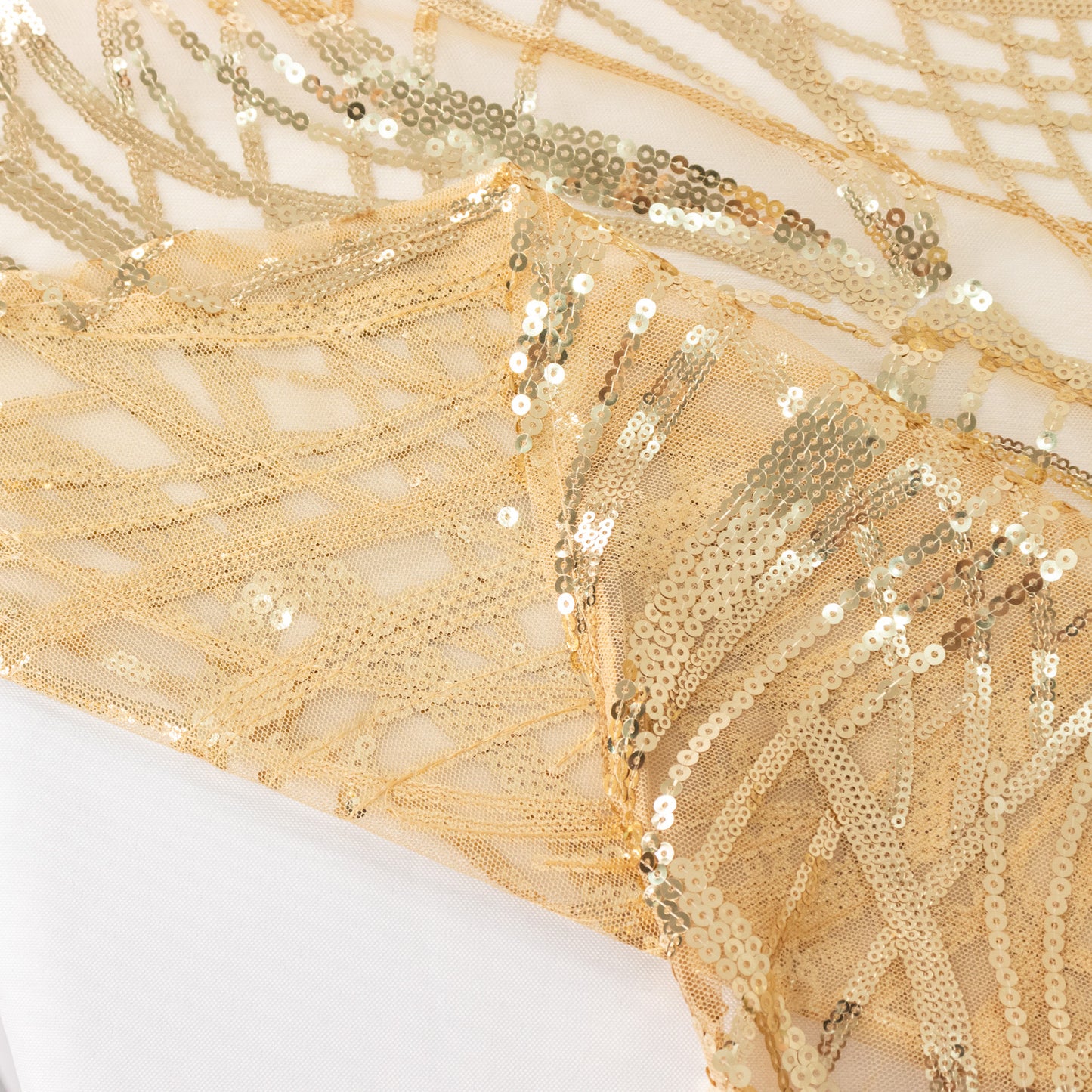 72"x72" Champagne Wave Mesh Square Table Overlay With Embroidered Sequins