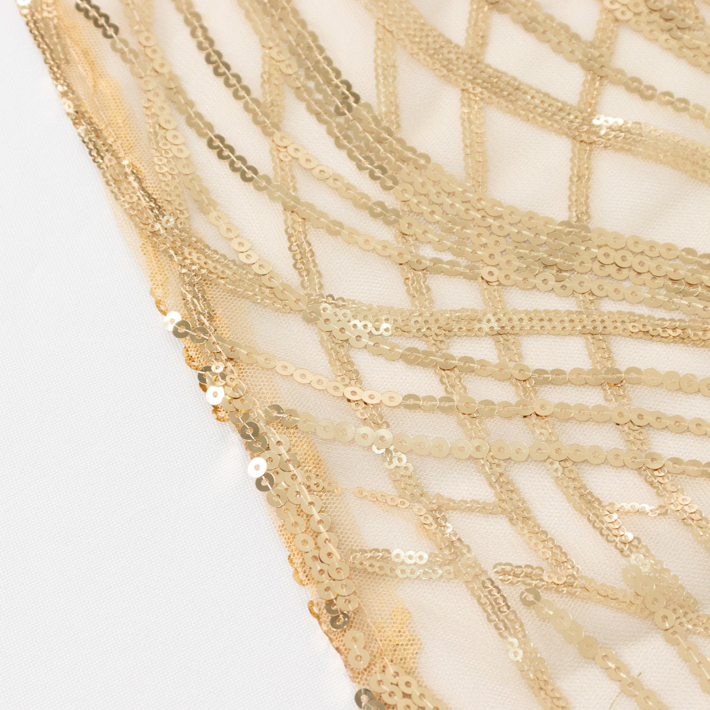 72"x72" Champagne Wave Mesh Square Table Overlay With Embroidered Sequins