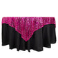 72"x72" Fuchsia Silver Wave Mesh Square Table Overlay With Embroidered Sequins