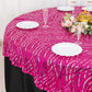 72"x72" Fuchsia Silver Wave Mesh Square Table Overlay With Embroidered Sequins