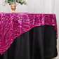 72"x72" Fuchsia Silver Wave Mesh Square Table Overlay With Embroidered Sequins