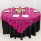 72"x72" Fuchsia Silver Wave Mesh Square Table Overlay With Embroidered Sequins