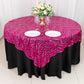 72"x72" Fuchsia Silver Wave Mesh Square Table Overlay With Embroidered Sequins