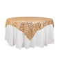72"x72" Gold Wave Mesh Square Table Overlay With Embroidered Sequins