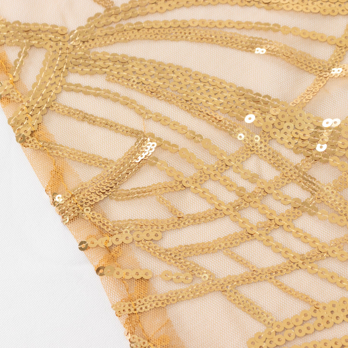 72"x72" Gold Wave Mesh Square Table Overlay With Embroidered Sequins