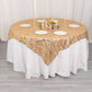 72"x72" Gold Wave Mesh Square Table Overlay With Embroidered Sequins