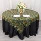 72"x72" Hunter Emerald Green Gold Wave Mesh Square Table Overlay With Embroidered Sequins