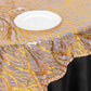 72"x72" Rose Gold Wave Mesh Square Table Overlay With Gold Embroidered Sequins