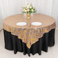 72"x72" Rose Gold Wave Mesh Square Table Overlay With Gold Embroidered Sequins