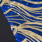 72"x72" Royal Blue Gold Wave Mesh Square Table Overlay With Embroidered Sequins