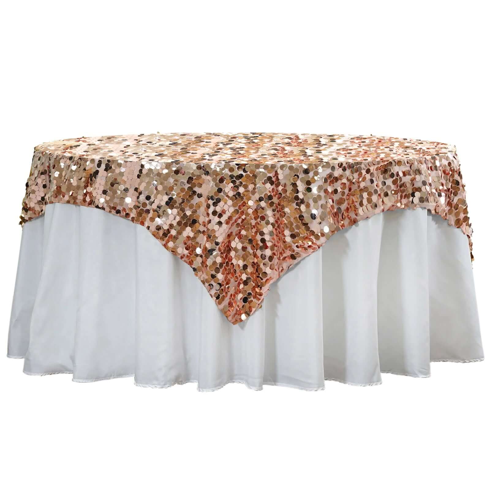 72inch x 72inch Rose Gold | Blush Premium Big Payette Sequin Overlay