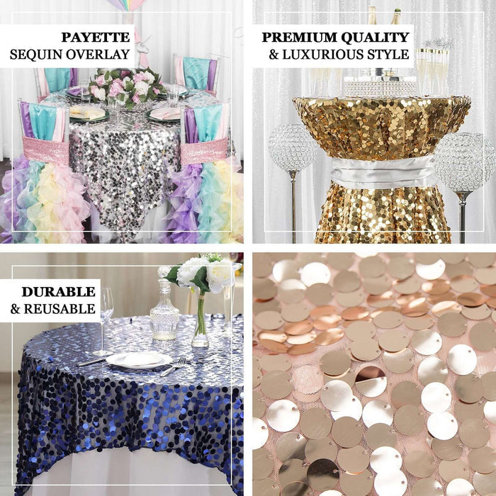 72" Matte Champagne Premium Big Payette Sequin Square Table Overlay