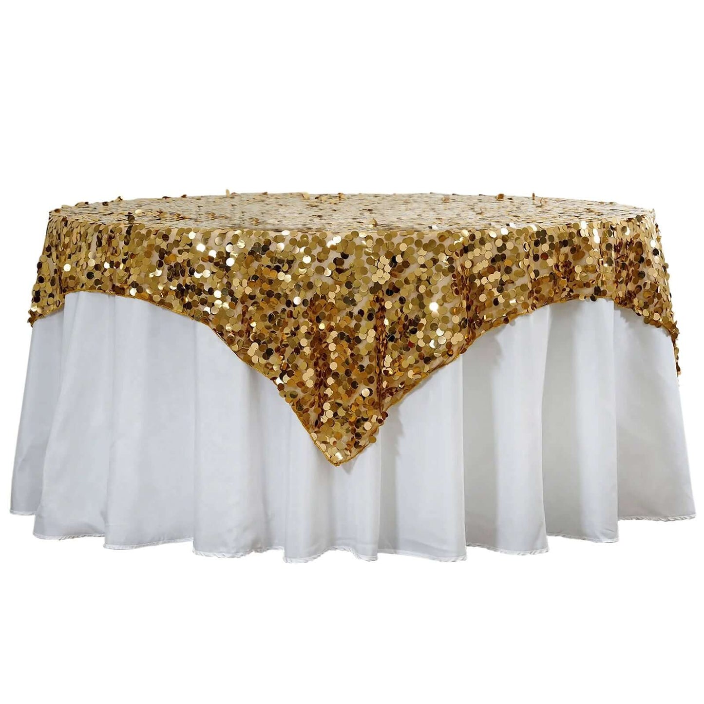 72" x 72" Gold Premium Big Payette Sequin Overlay