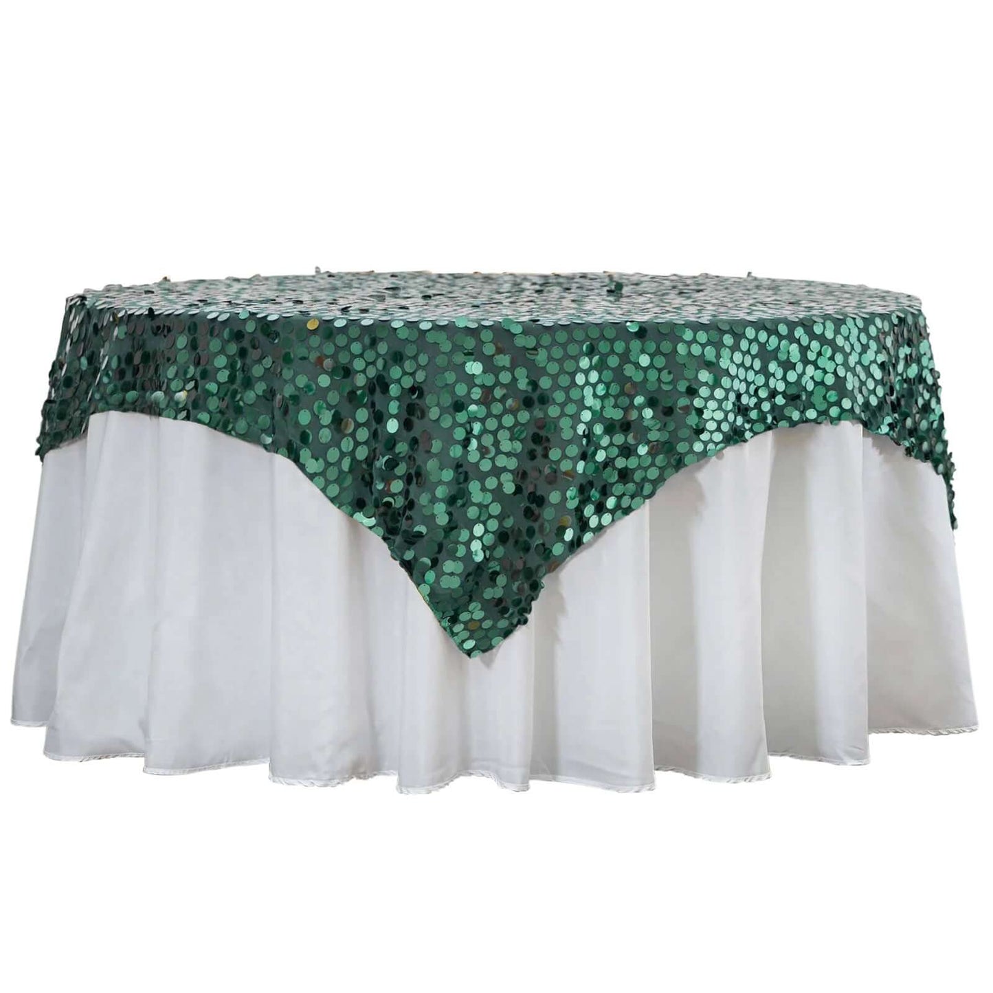 Big Payette Sequin Overlay 72 Inch By 72 Inch Hunter Emerald Green