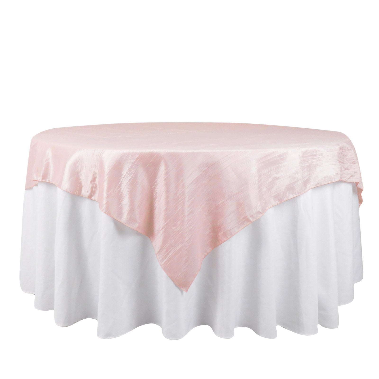 72 Inch x 72 Inch Square Table Overlay in Blush & Rose Gold Taffeta Crinkle