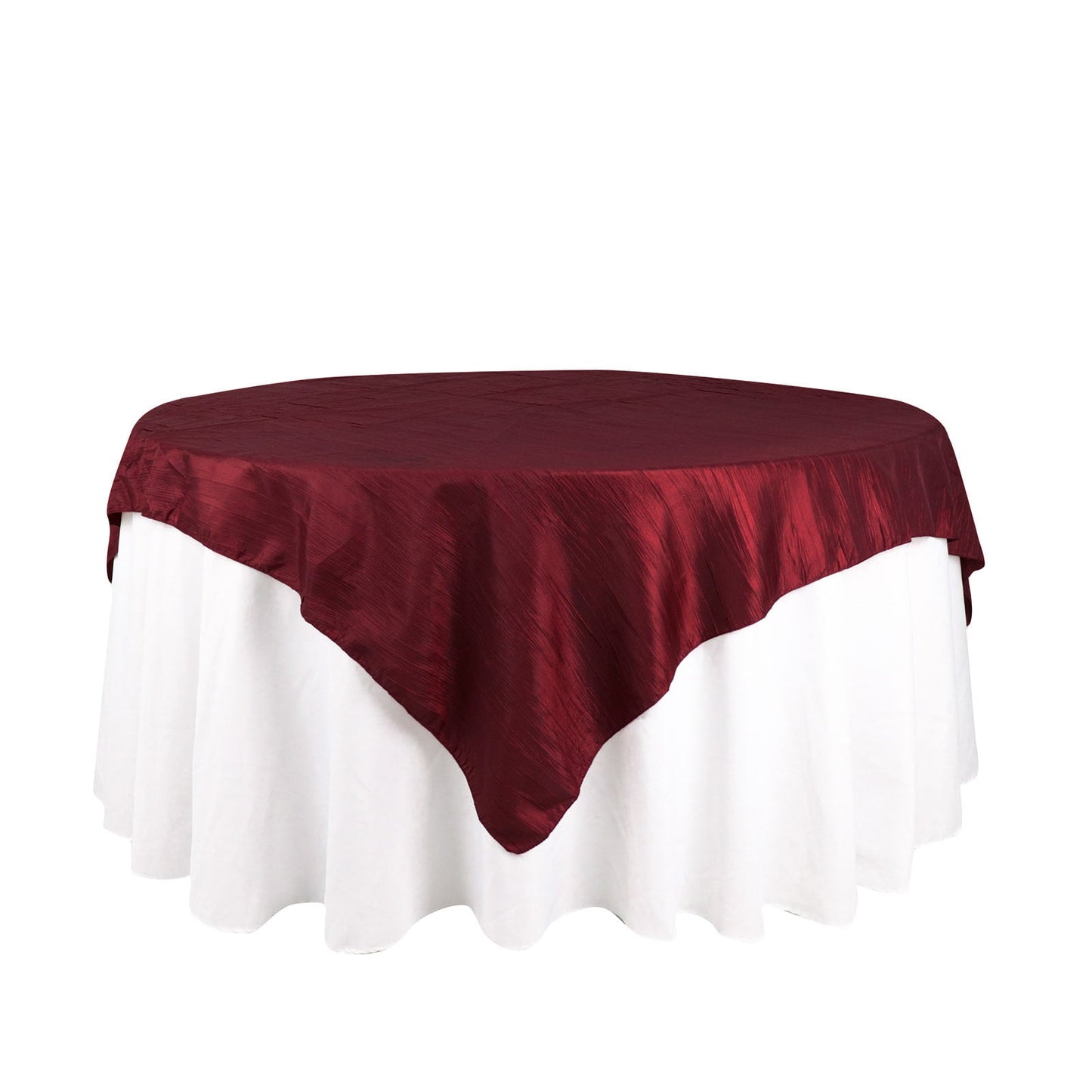 Crinkle Taffeta 72 Inch x 72 Inch Burgundy Accordion Square Table Overlay 