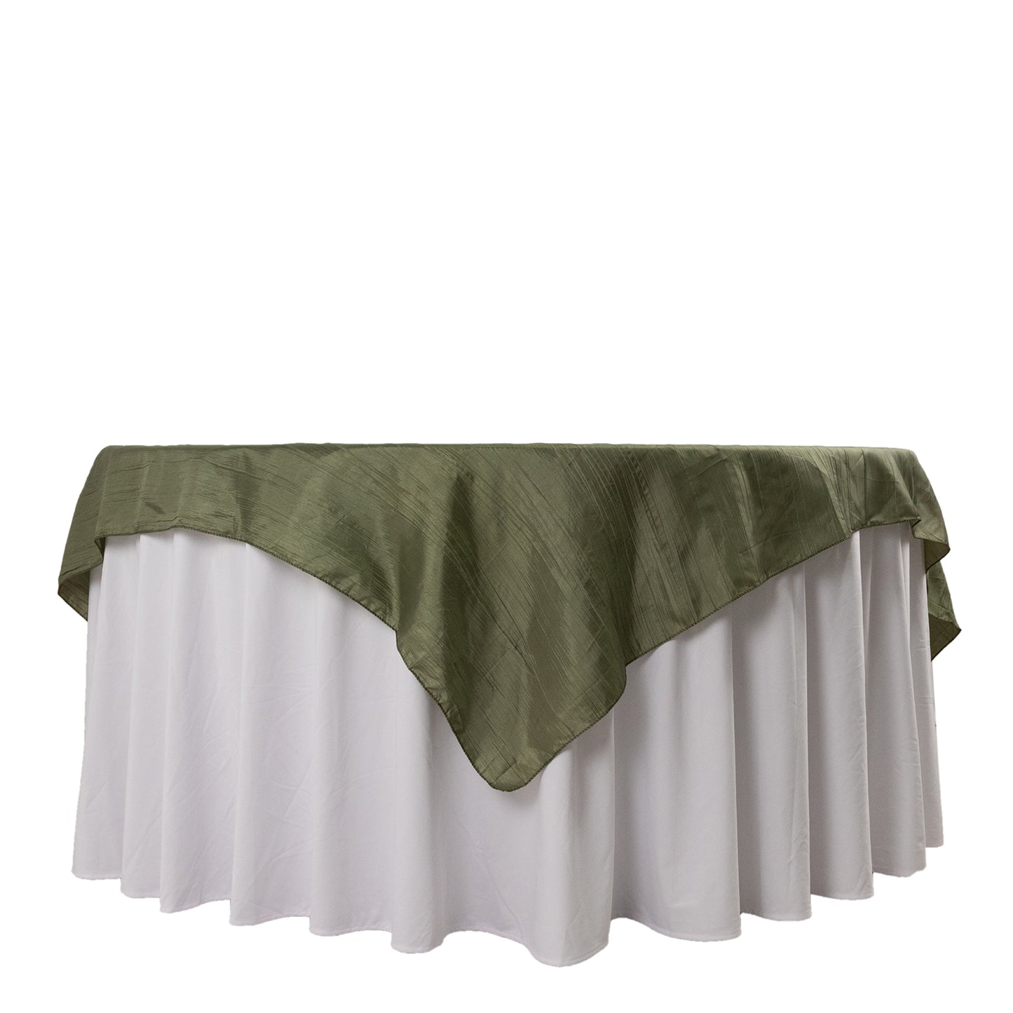 72"x72" Dusty Sage Green Accordion Crinkle Taffeta Table Overlay, Square Tablecloth Topper