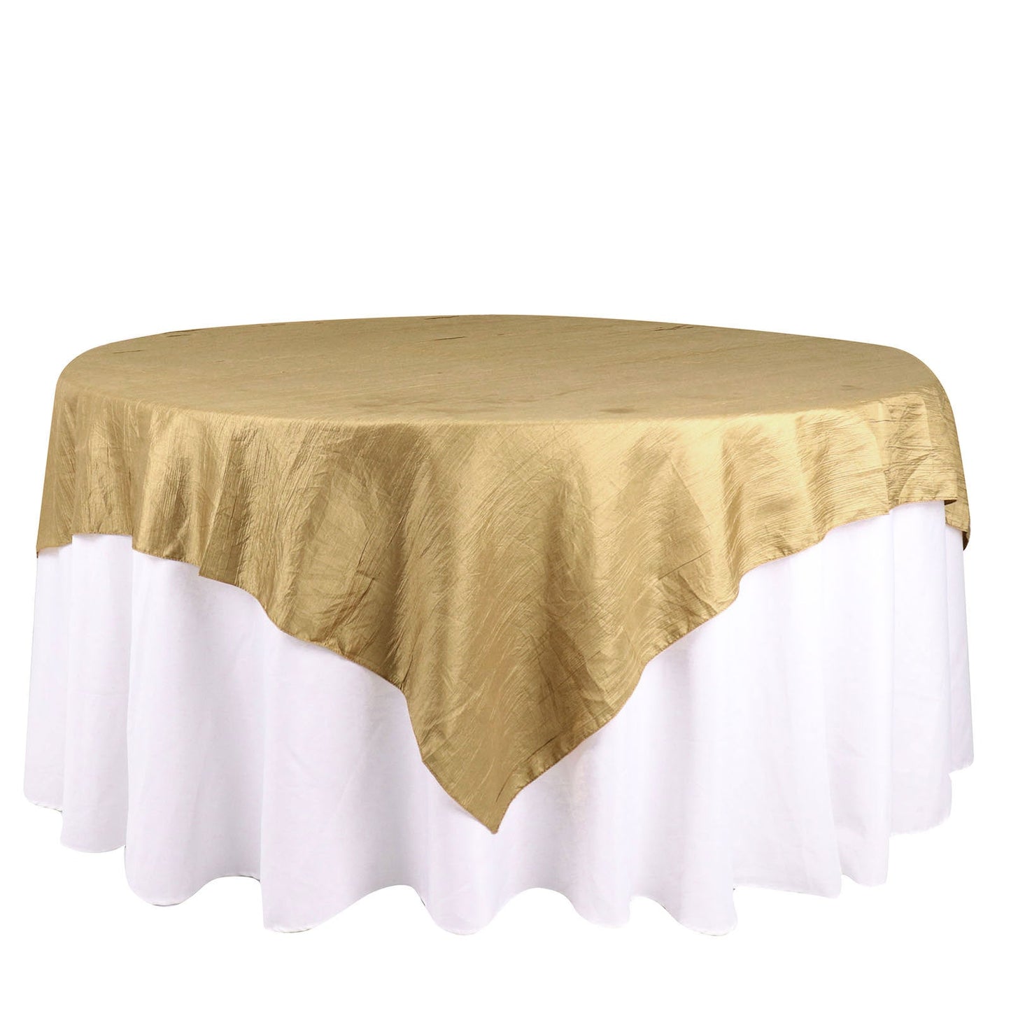 Gold Accordion Crinkle Taffeta Square Table Overlay 72 Inch x 72 Inch