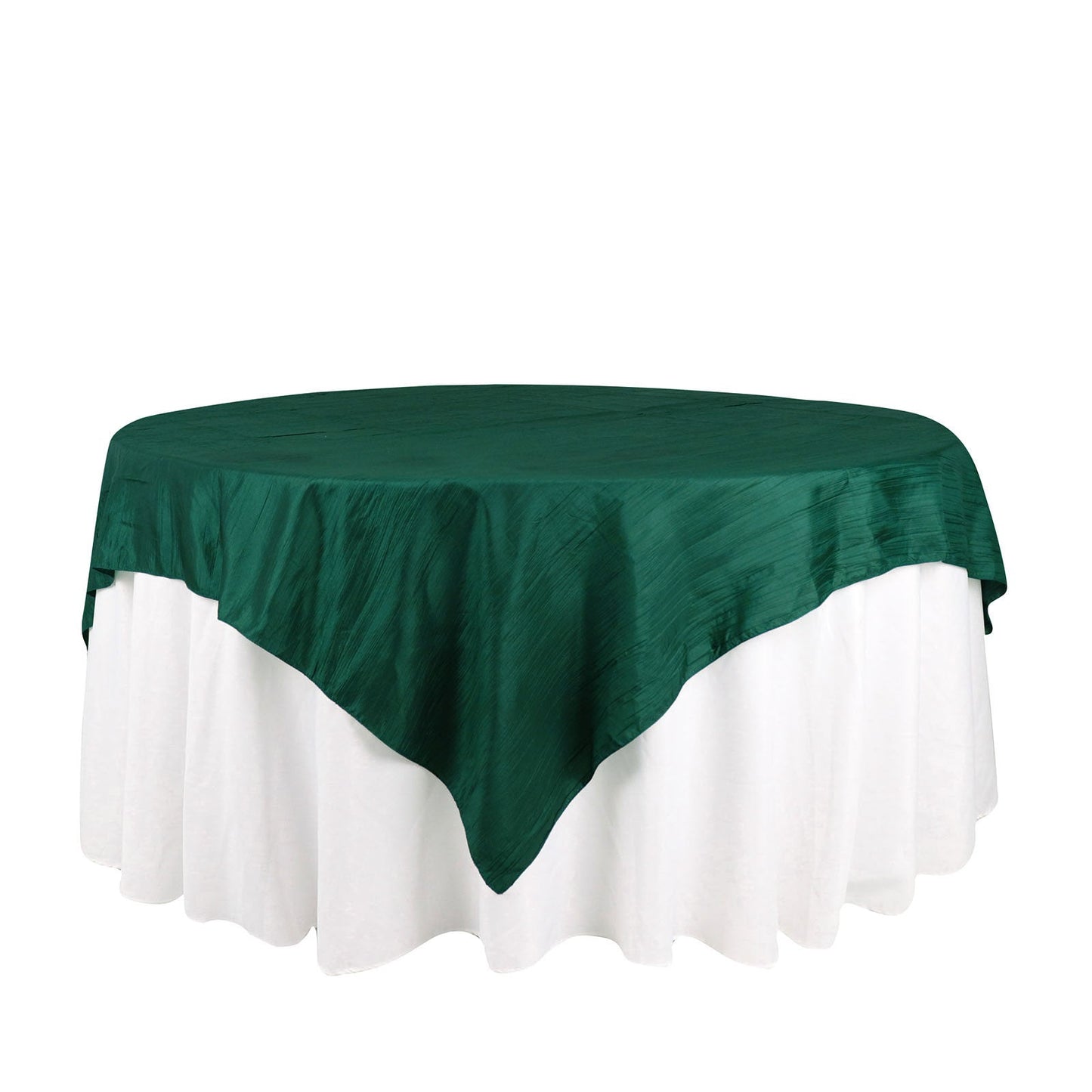 Crinkle Taffeta Hunter Emerald Green Accordion Square Table Overlay 72 Inch x 72 Inch