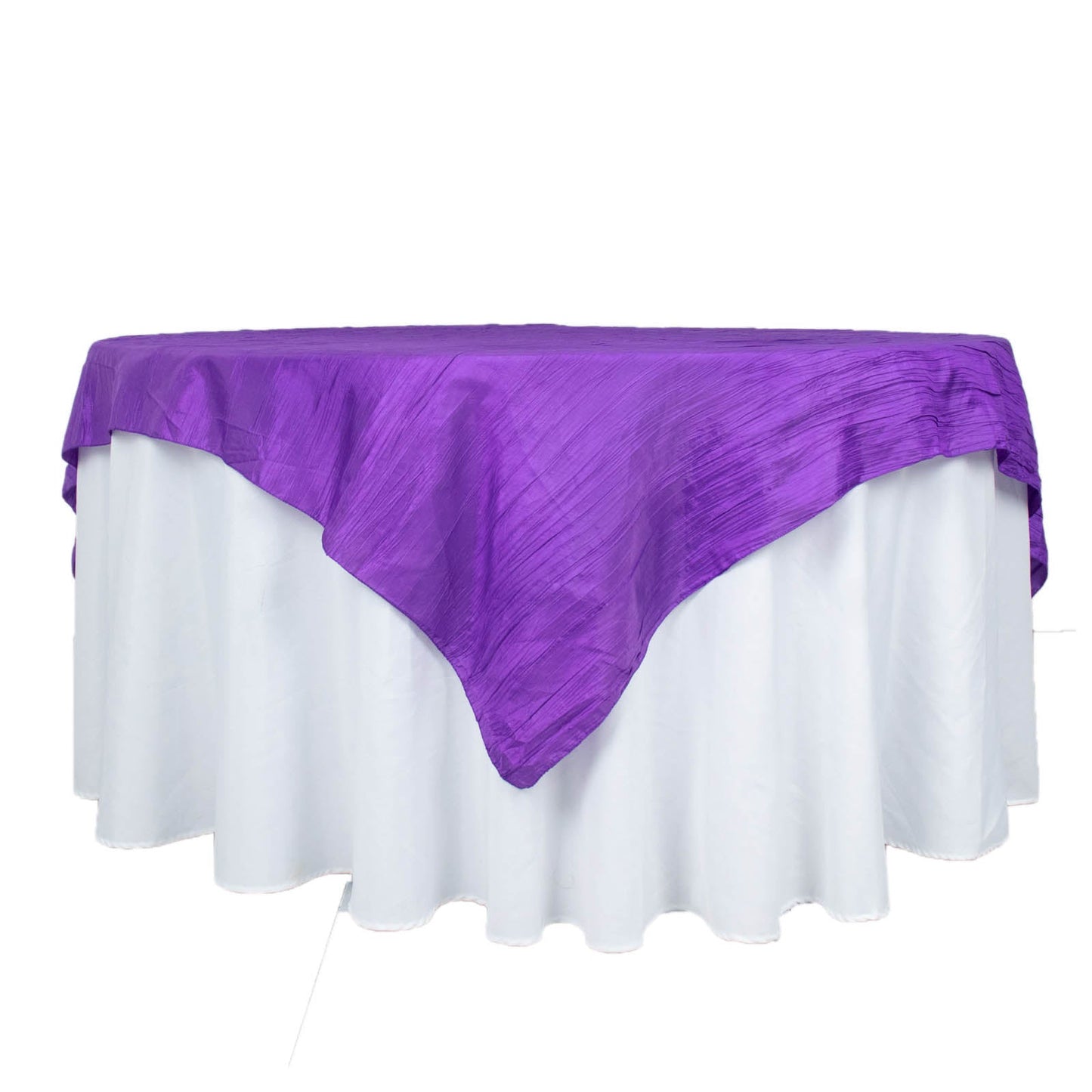 72inch x 72inch Purple Accordion Crinkle Taffeta Table Overlay, Square Tablecloth Topper