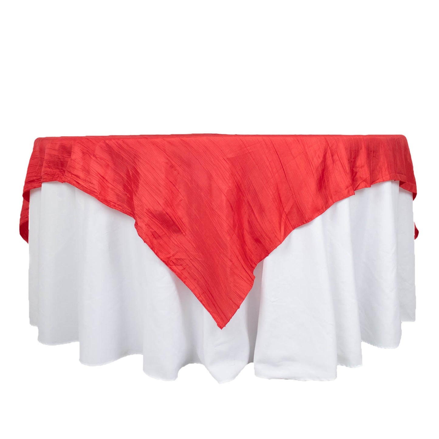 72inch x 72inch Red Accordion Crinkle Taffeta Table Overlay, Square Tablecloth Topper