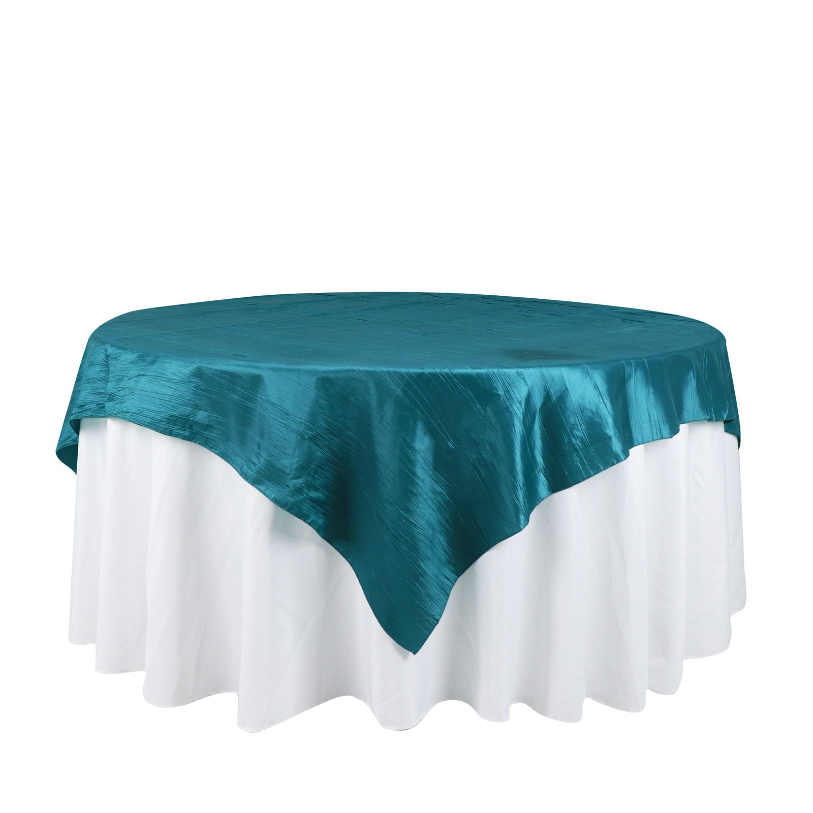 Crinkle Taffeta 72 Inch x 72 Inch Peacock Teal Accordion Square Table Overlay 