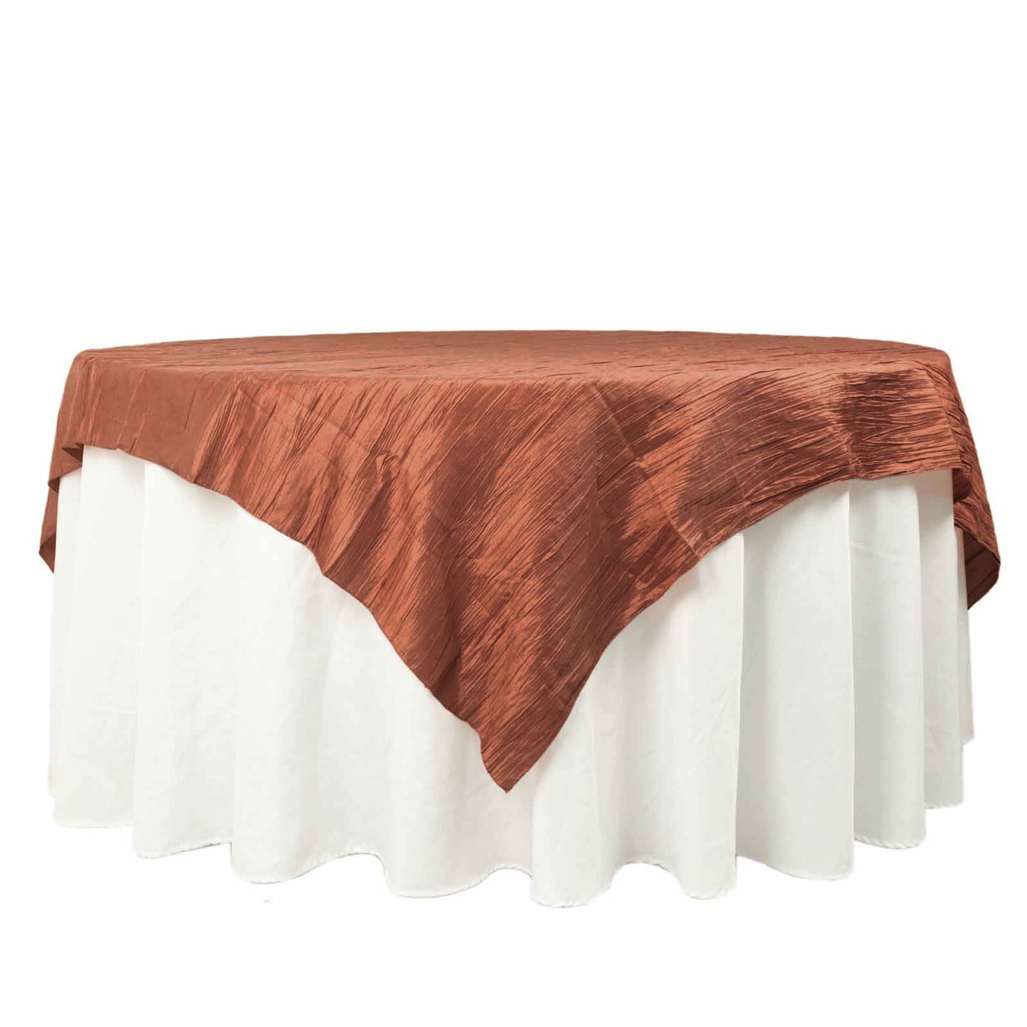 72x72inch Terracotta Accordion Crinkle Taffeta Table Overlay, Square Tablecloth Topper