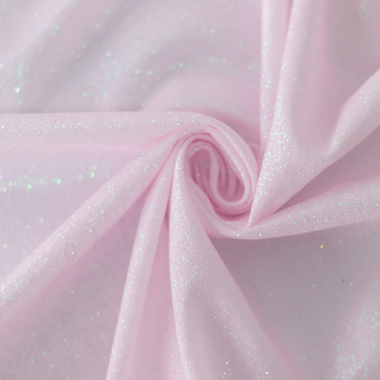 Iridescent pink glitter table overlay, 72"x72" shimmery square topper.
