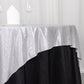 Silver glitter table overlay on a black tablecloth.