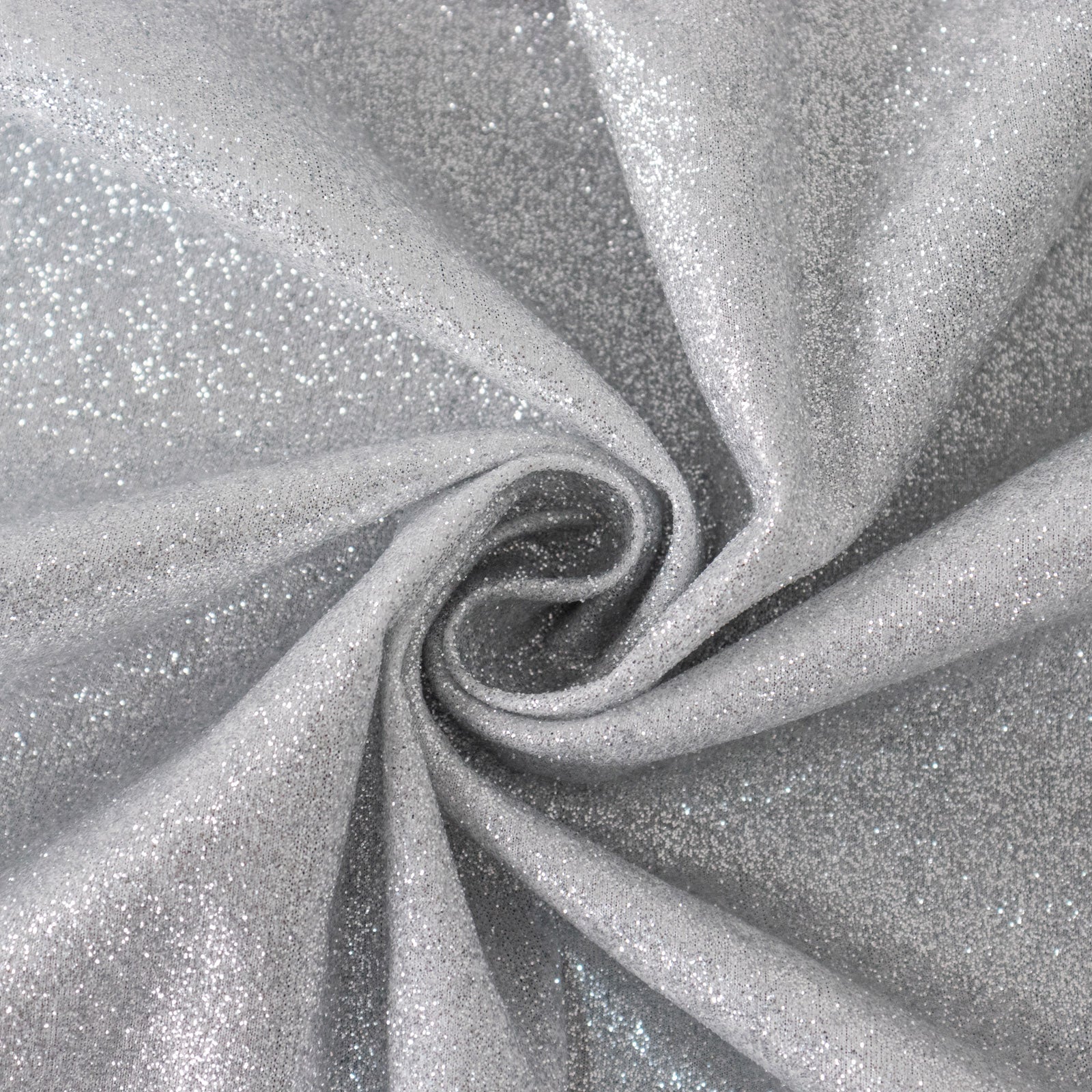 Silver glitter table overlay, shimmery square table topper.