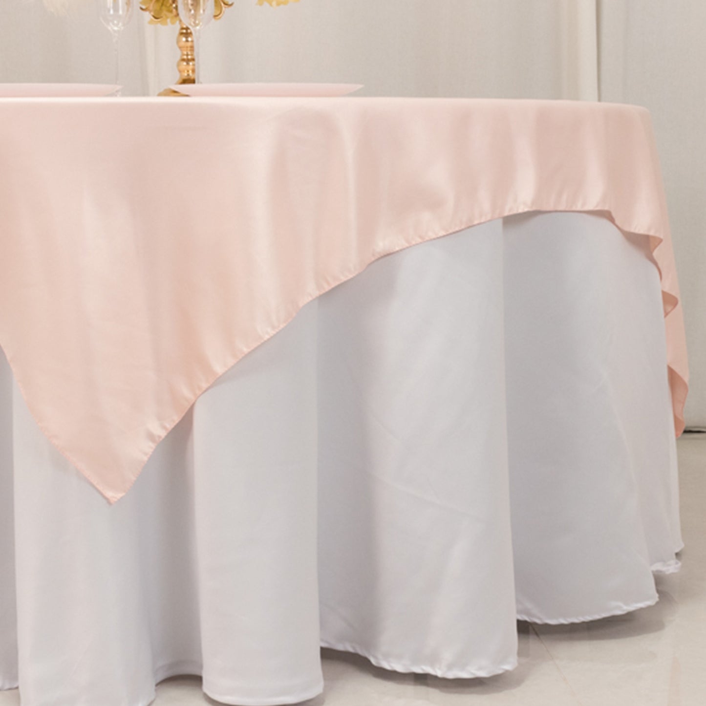 72"x72" Blush Lamour Satin Table Overlay, Square Tablecloth Topper