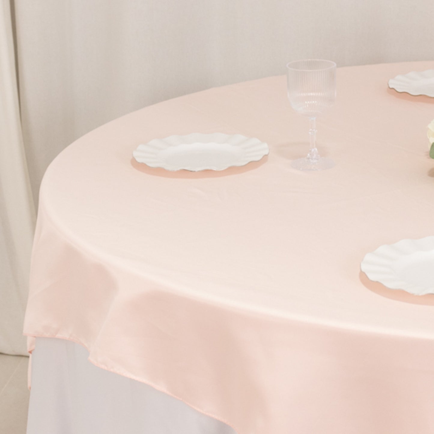72"x72" Blush Lamour Satin Table Overlay, Square Tablecloth Topper
