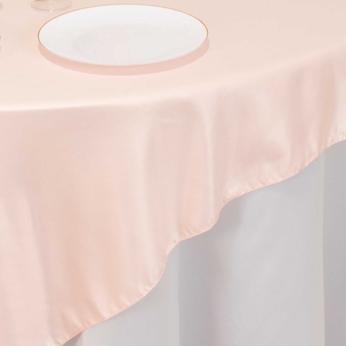 72"x72" Blush Lamour Satin Table Overlay, Square Tablecloth Topper