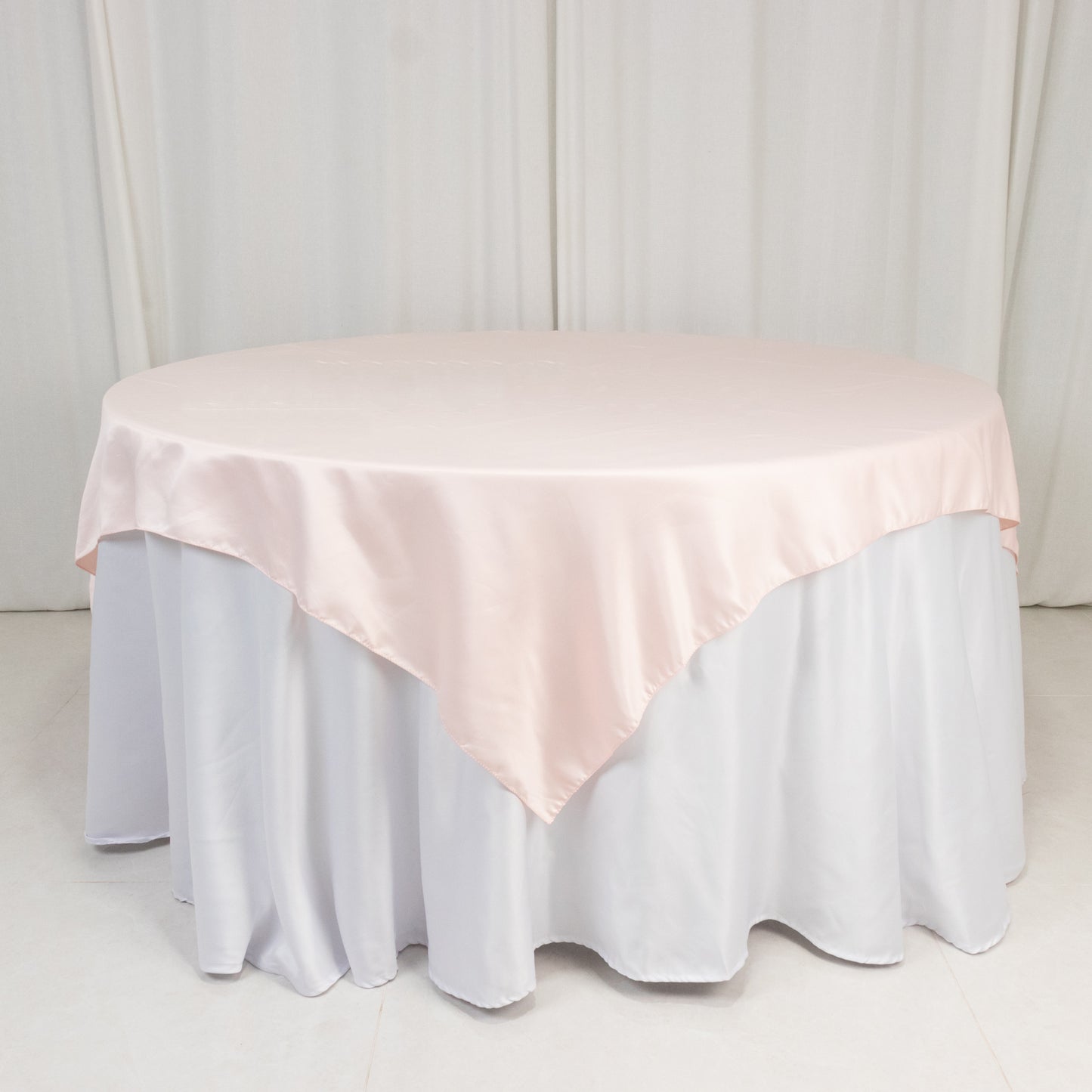 72"x72" Blush Lamour Satin Table Overlay, Square Tablecloth Topper