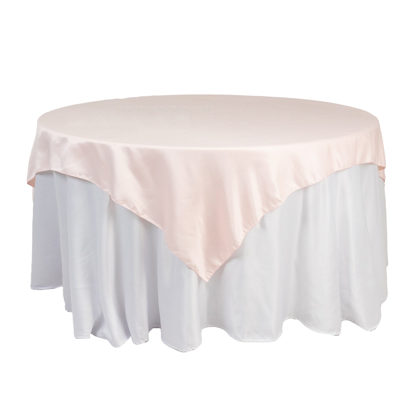 72"x72" Blush Lamour Satin Table Overlay, Square Tablecloth Topper