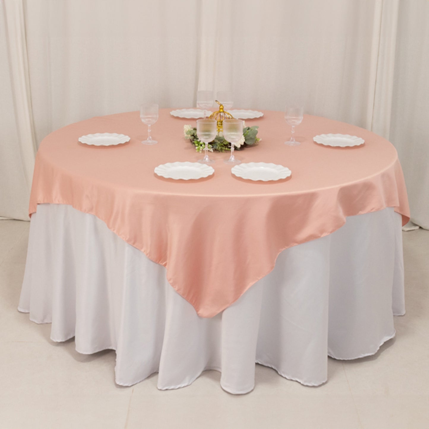 72"x72" Dusty Rose Lamour Satin Table Overlay, Square Tablecloth Topper